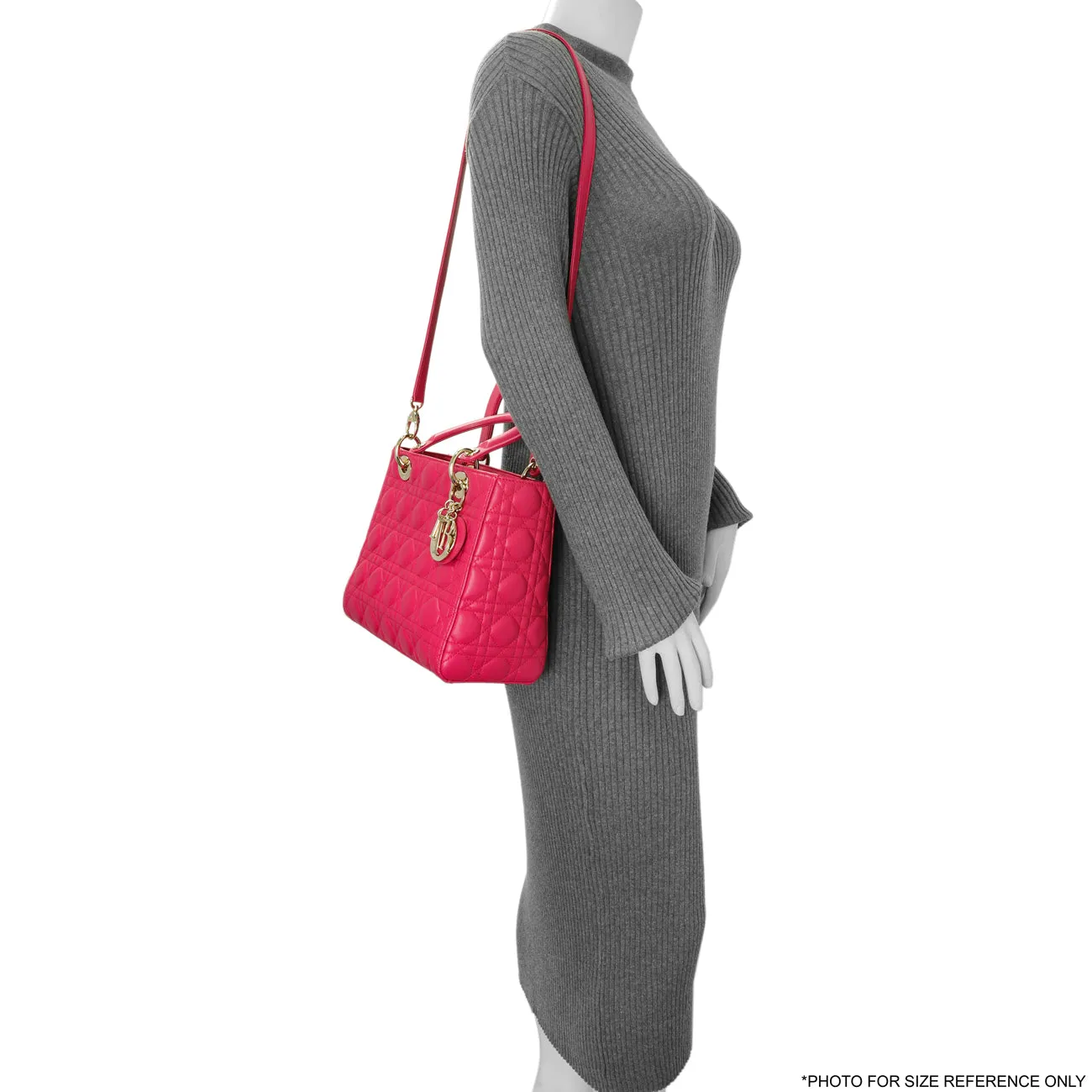 Christian Dior Pink Lambskin Cannage Medium Lady Dior