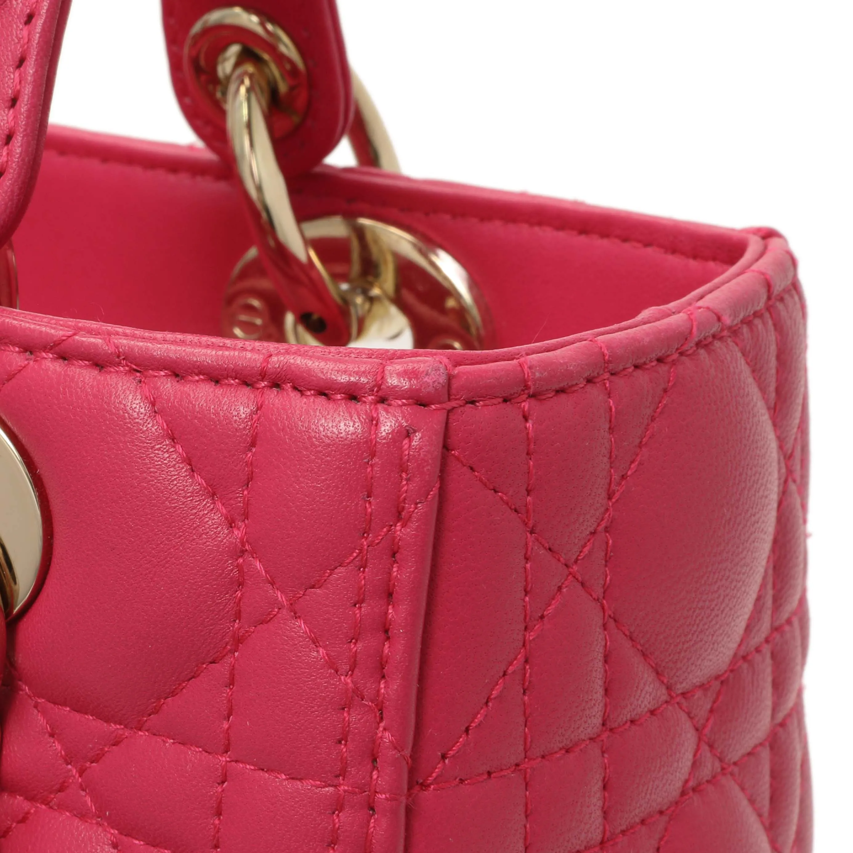 Christian Dior Pink Lambskin Cannage Medium Lady Dior