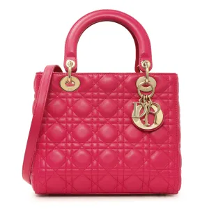 Christian Dior Pink Lambskin Cannage Medium Lady Dior