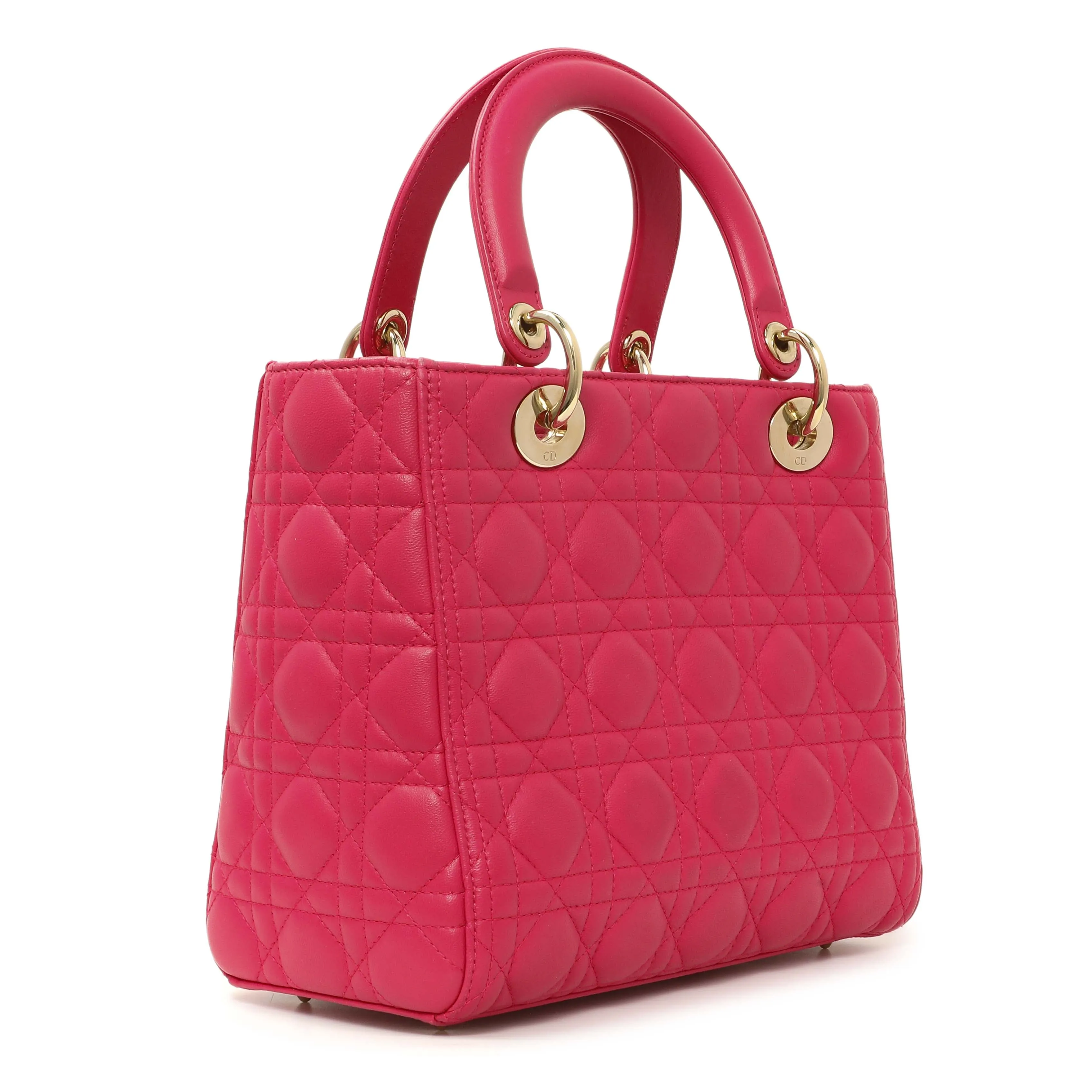 Christian Dior Pink Lambskin Cannage Medium Lady Dior