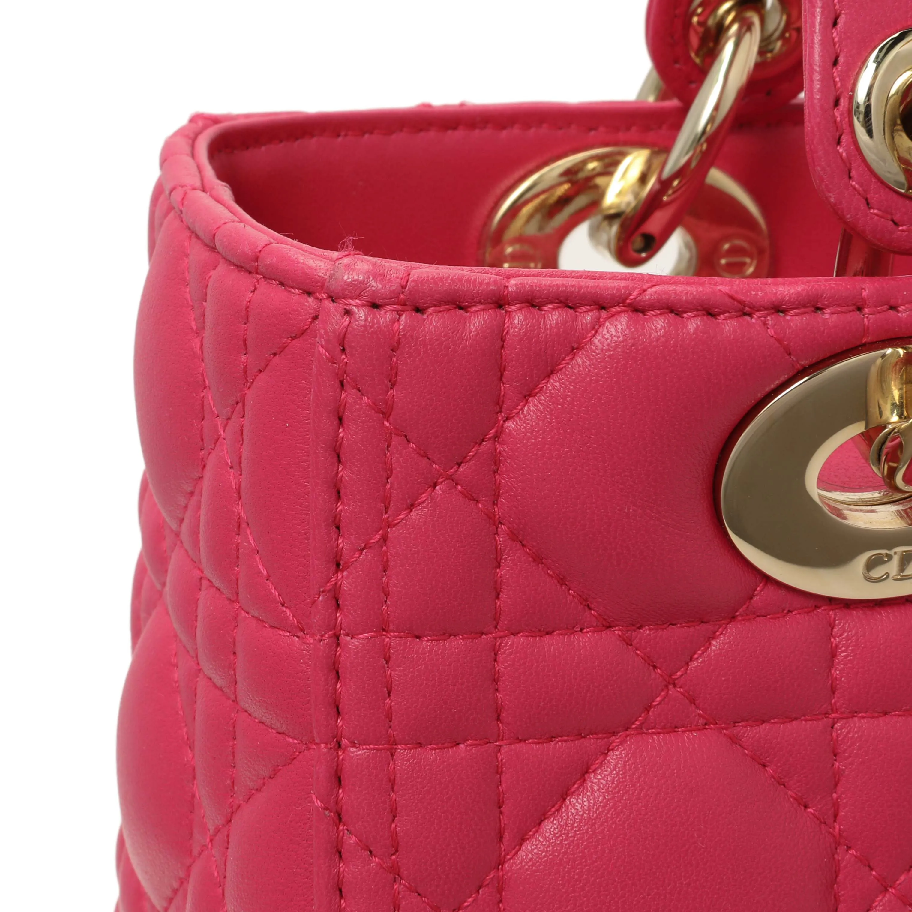 Christian Dior Pink Lambskin Cannage Medium Lady Dior