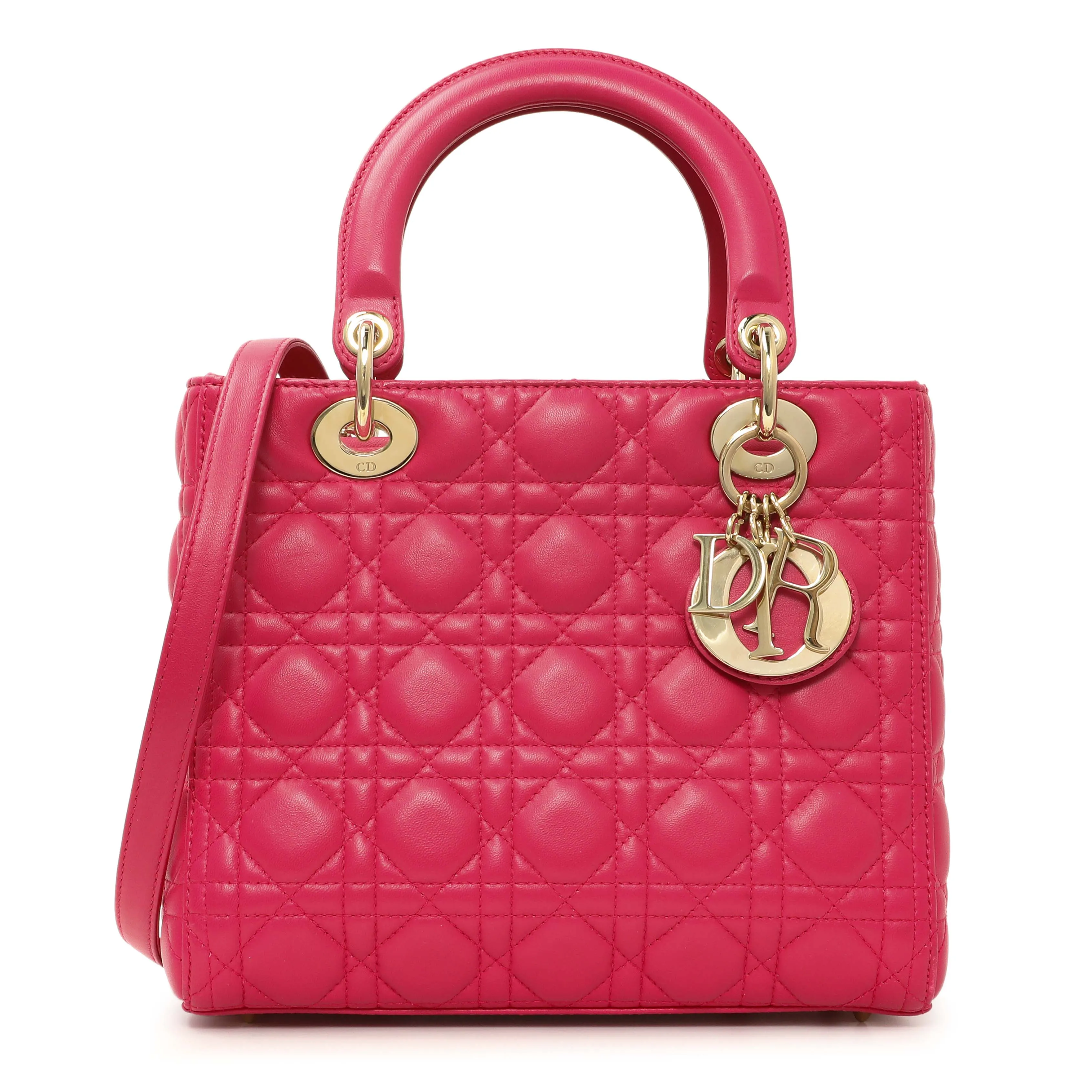 Christian Dior Pink Lambskin Cannage Medium Lady Dior