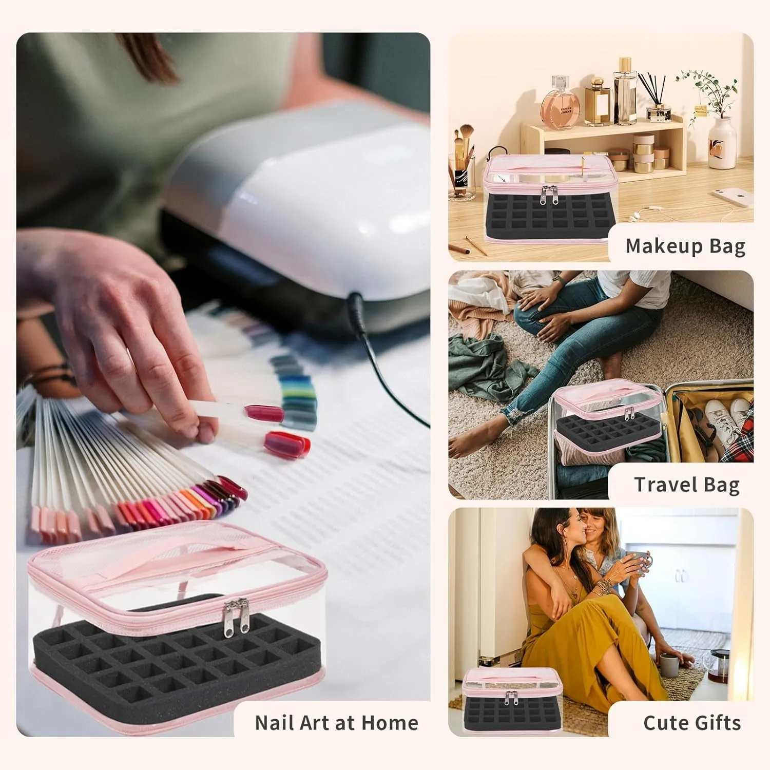 Clear Nail Polish Organizer Holds 30 Bottles PVC Nail Polish Case See-Through Nail Supplies with Manicure Tools Storage Sections, Portable Travel Nail Tech Carrying Bag for Storage Display