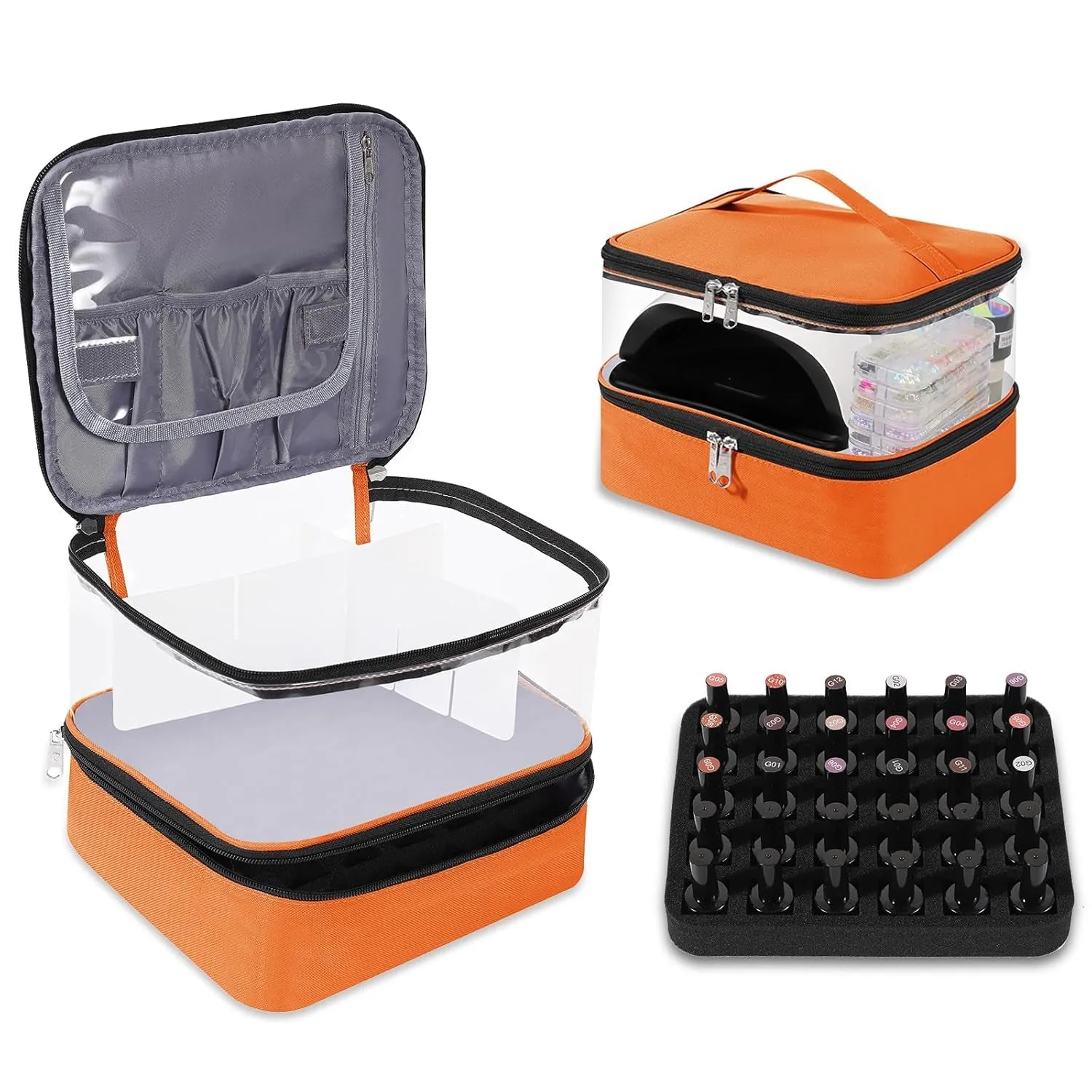 Clear Nail Polish Organizer Holds 30 Bottles PVC Nail Polish Case See-Through Nail Supplies with Manicure Tools Storage Sections, Portable Travel Nail Tech Carrying Bag for Storage Display