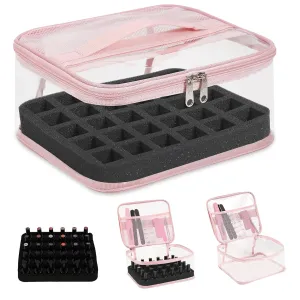 Clear Nail Polish Organizer Holds 30 Bottles PVC Nail Polish Case See-Through Nail Supplies with Manicure Tools Storage Sections, Portable Travel Nail Tech Carrying Bag for Storage Display