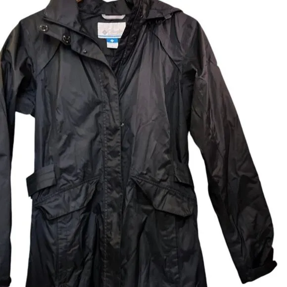 COLUMBIA Omni-Tech Trench Coat Jacket Black Waterproof Lightweight Small EUC