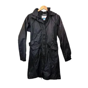 COLUMBIA Omni-Tech Trench Coat Jacket Black Waterproof Lightweight Small EUC