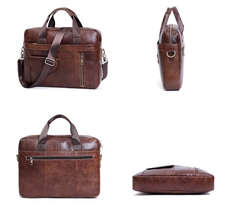 Computer Carrying Bag Work Briefcase, Leather, Brown/Coffee, 15.6 inches