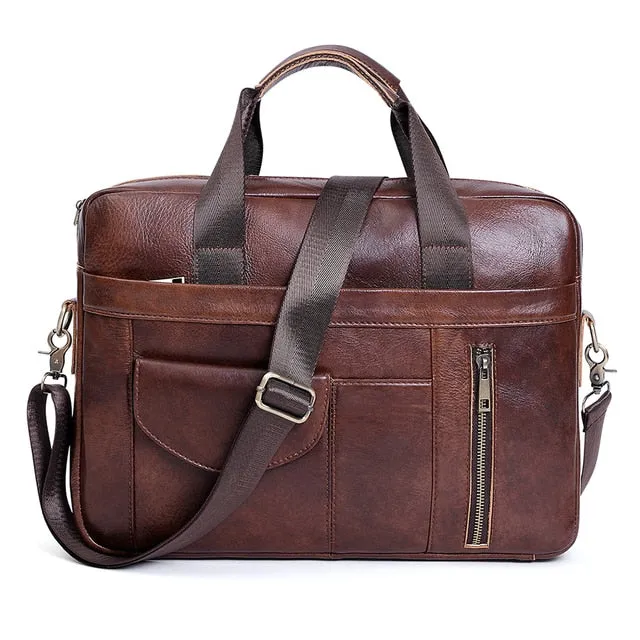 Computer Carrying Bag Work Briefcase, Leather, Brown/Coffee, 15.6 inches