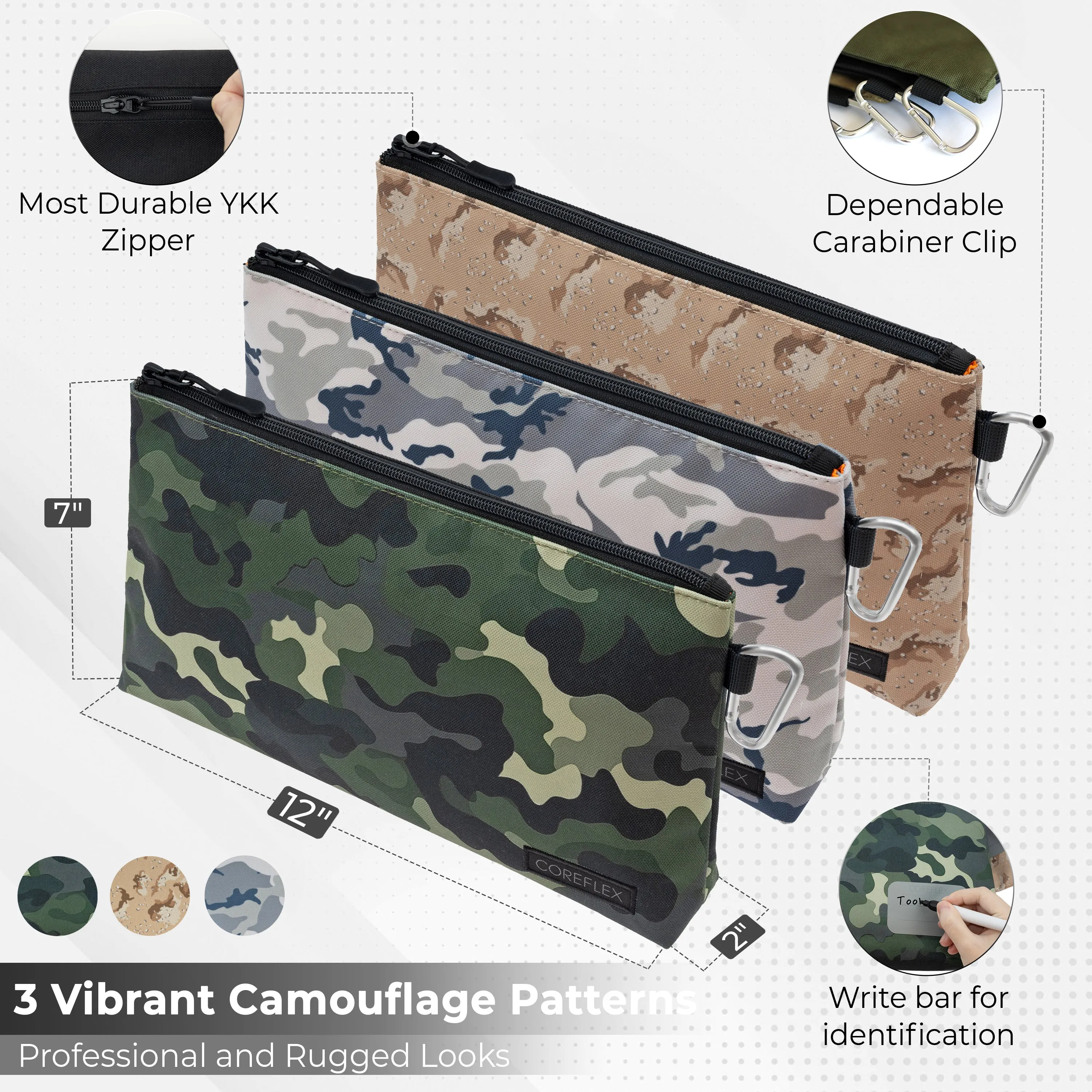 Coreflex 3pack Camouflage premium Tool Pouch Zipper Bag, Multipurpose Storage pouch.