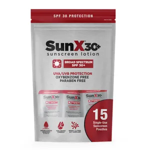 Coretex Sun X SPF 30 Sunscreen Lotion Pouch 15ct Travel Bag (case)