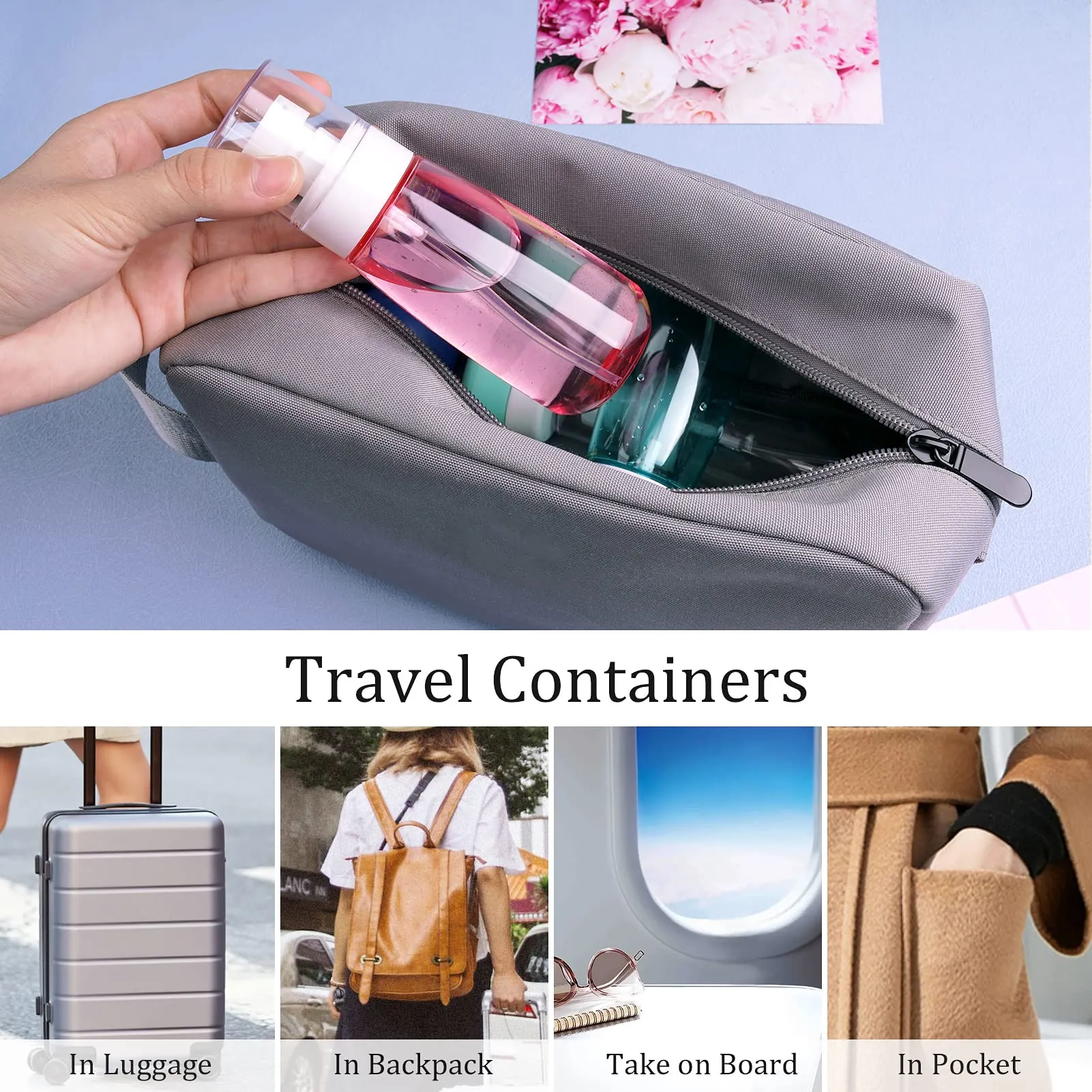Cosywell Fine Mist Spray Bottle 3.4oz/ 100ml Empty Cosmetic Refillable Travel Containers Plastic Hair Spray Bottle Sprayer for Perfume Skincare Makeup Lotion (8color)