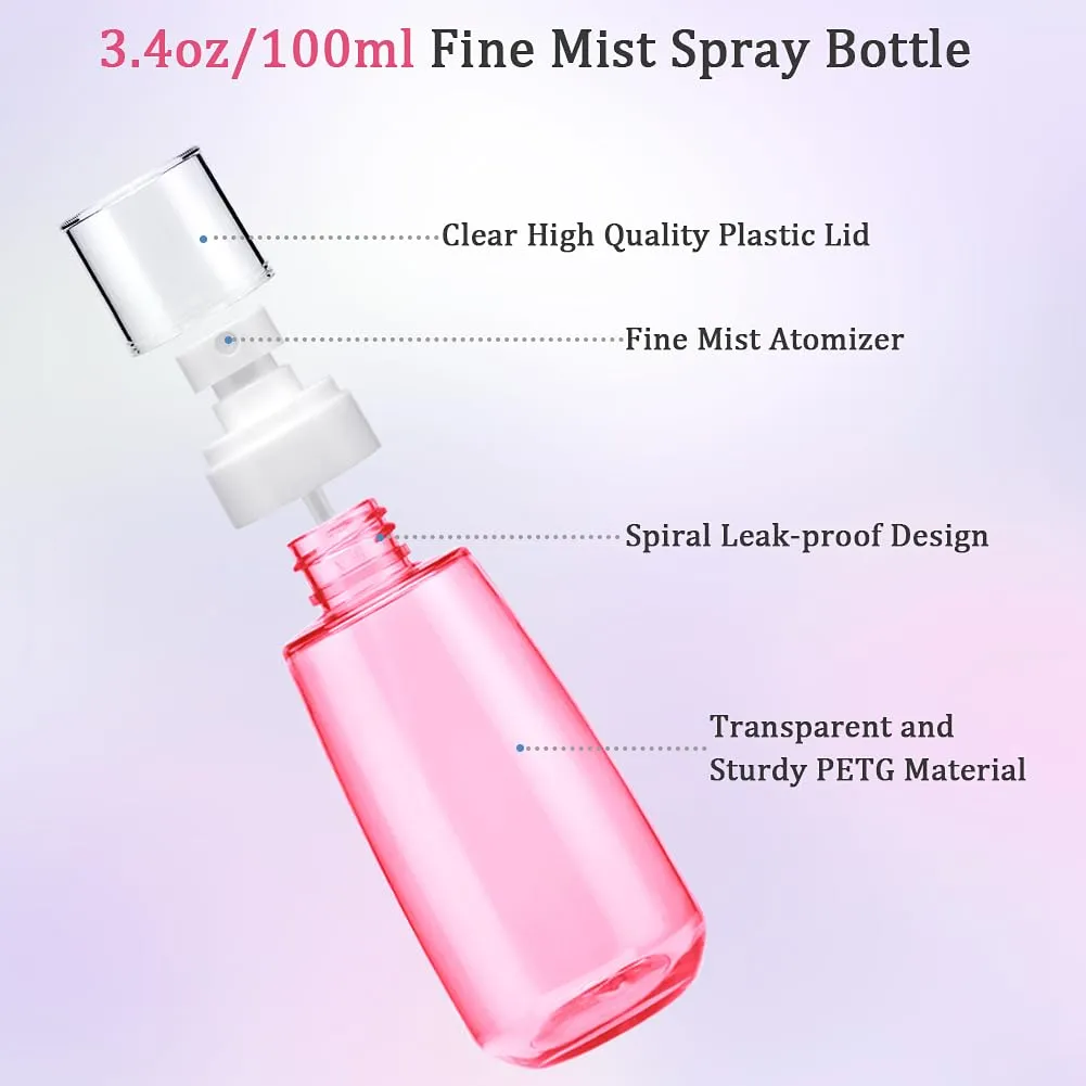 Cosywell Fine Mist Spray Bottle 3.4oz/ 100ml Empty Cosmetic Refillable Travel Containers Plastic Hair Spray Bottle Sprayer for Perfume Skincare Makeup Lotion (8color)
