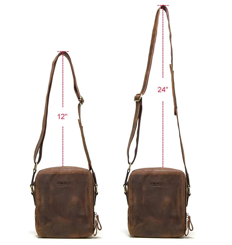 Crazy Horse Leather Messenger Bag Shoulder Bag Crossbody Bag - Coffee
