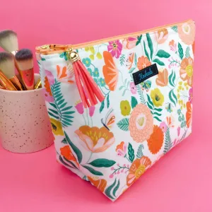Cream Floral Large Makeup Bag.