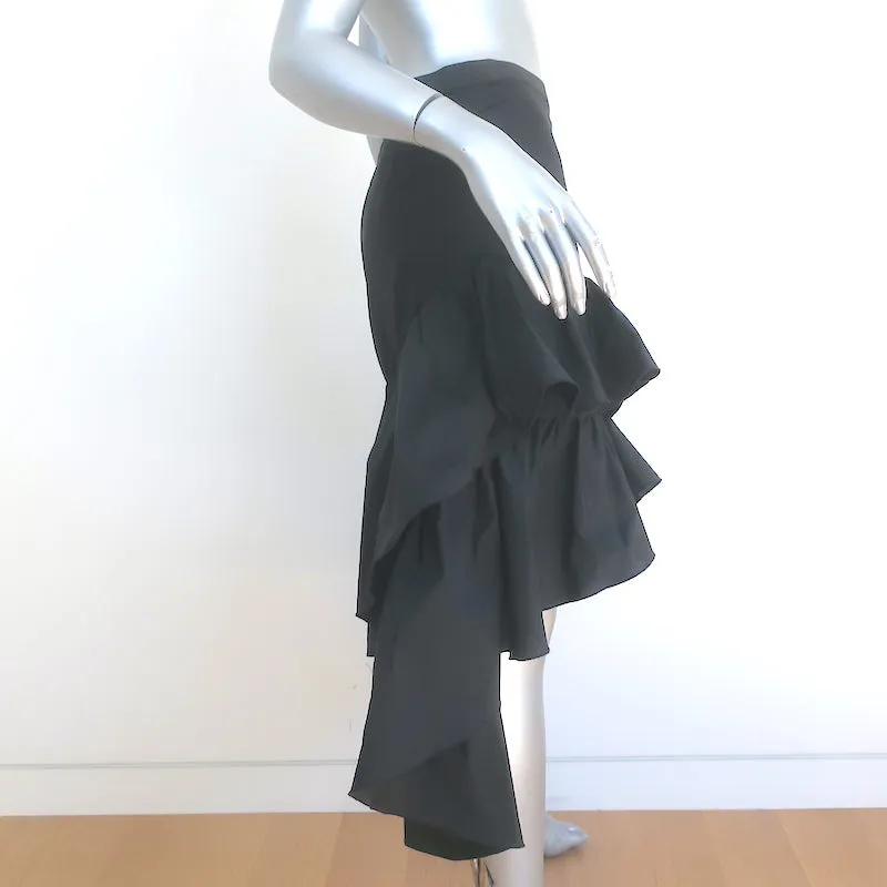 Cynthia Rowley Camila Asymmetric Tiered Ruffle Skirt Black Silk Taffeta Size 2