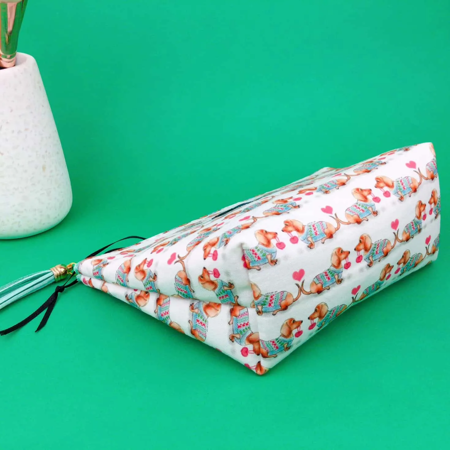 Dachshund Medium Cosmetic Bag. White