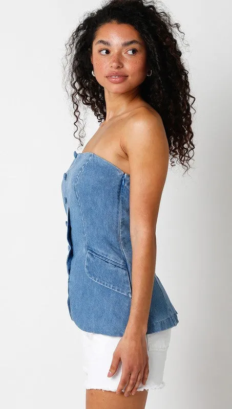 Denim strapless vest