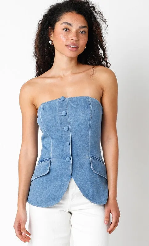 Denim strapless vest