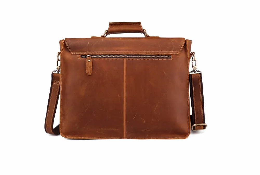 Document & Laptop Briefcase, Leather, Blue/Brown/Maroon, 15.6 inches