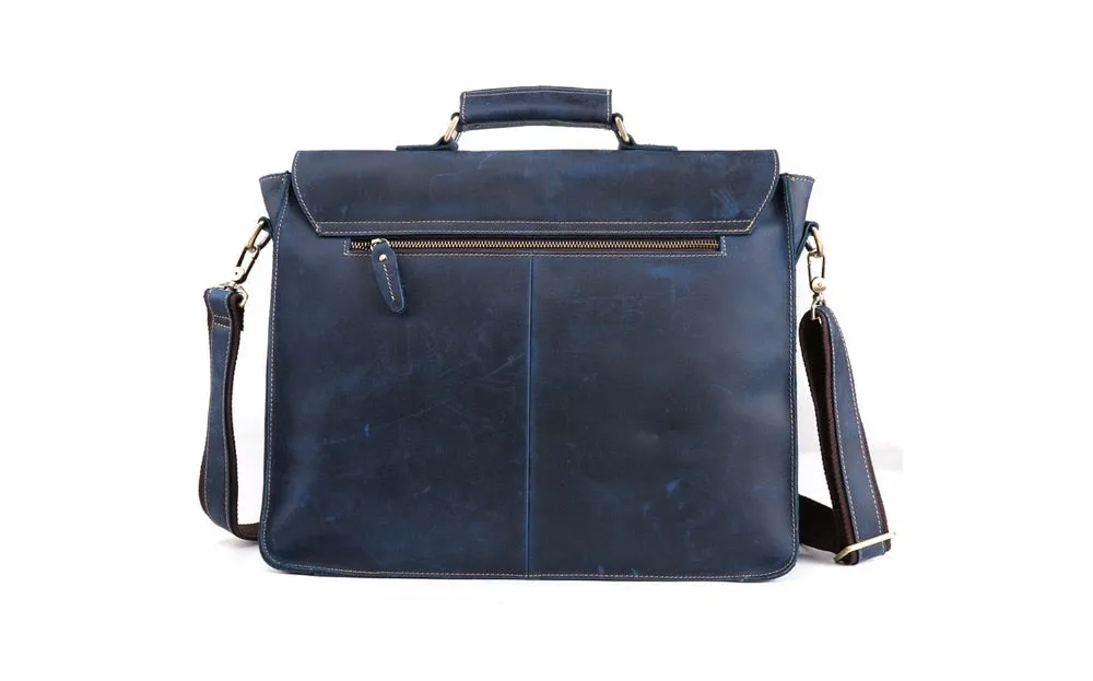 Document & Laptop Briefcase, Leather, Blue/Brown/Maroon, 15.6 inches