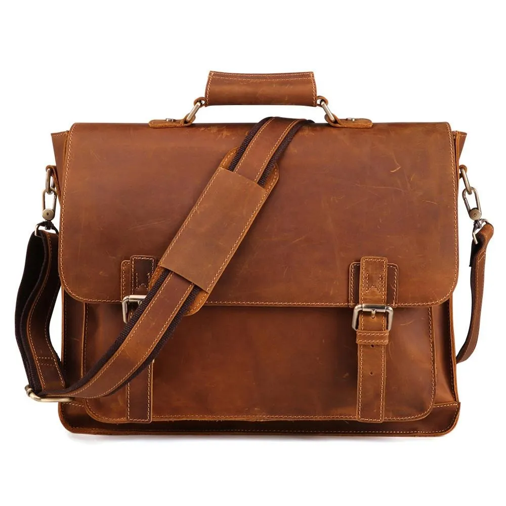 Document & Laptop Briefcase, Leather, Blue/Brown/Maroon, 15.6 inches