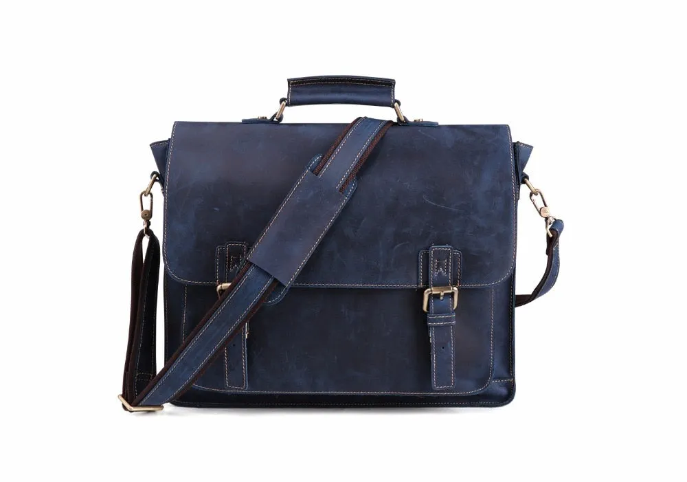 Document & Laptop Briefcase, Leather, Blue/Brown/Maroon, 15.6 inches