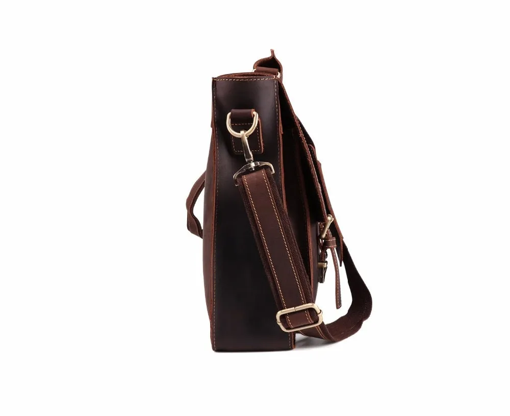 Document & Laptop Briefcase, Leather, Blue/Brown/Maroon, 15.6 inches