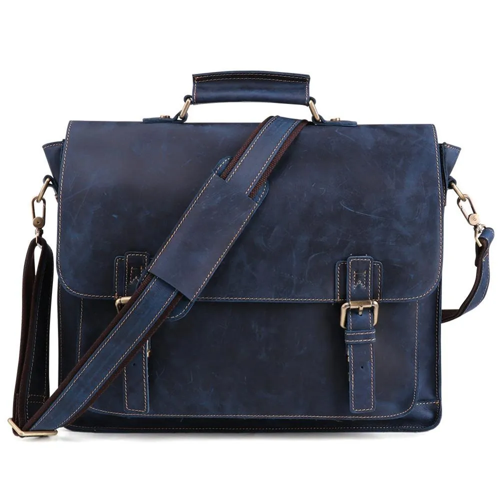 Document & Laptop Briefcase, Leather, Blue/Brown/Maroon, 15.6 inches