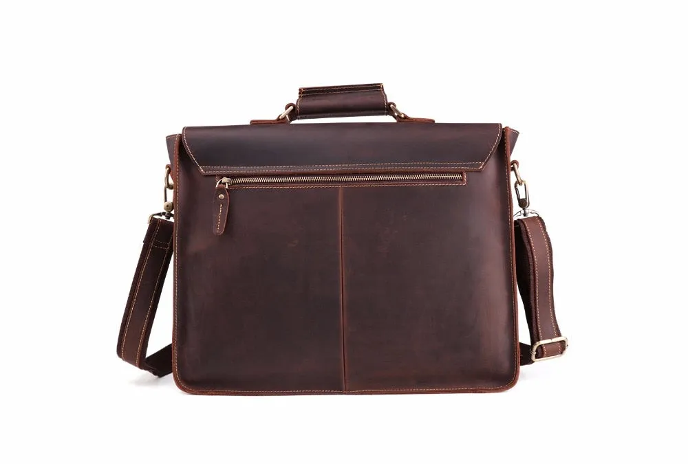 Document & Laptop Briefcase, Leather, Blue/Brown/Maroon, 15.6 inches