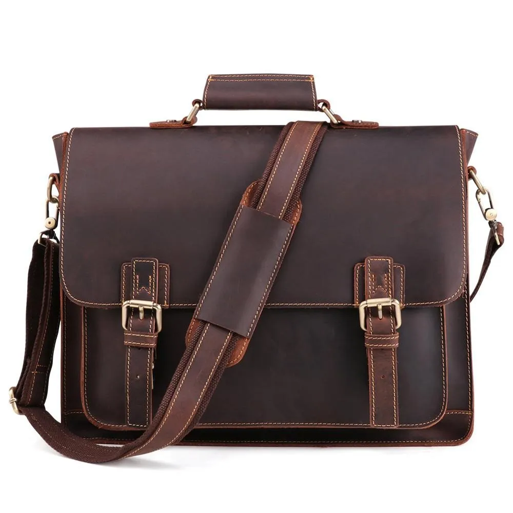 Document & Laptop Briefcase, Leather, Blue/Brown/Maroon, 15.6 inches