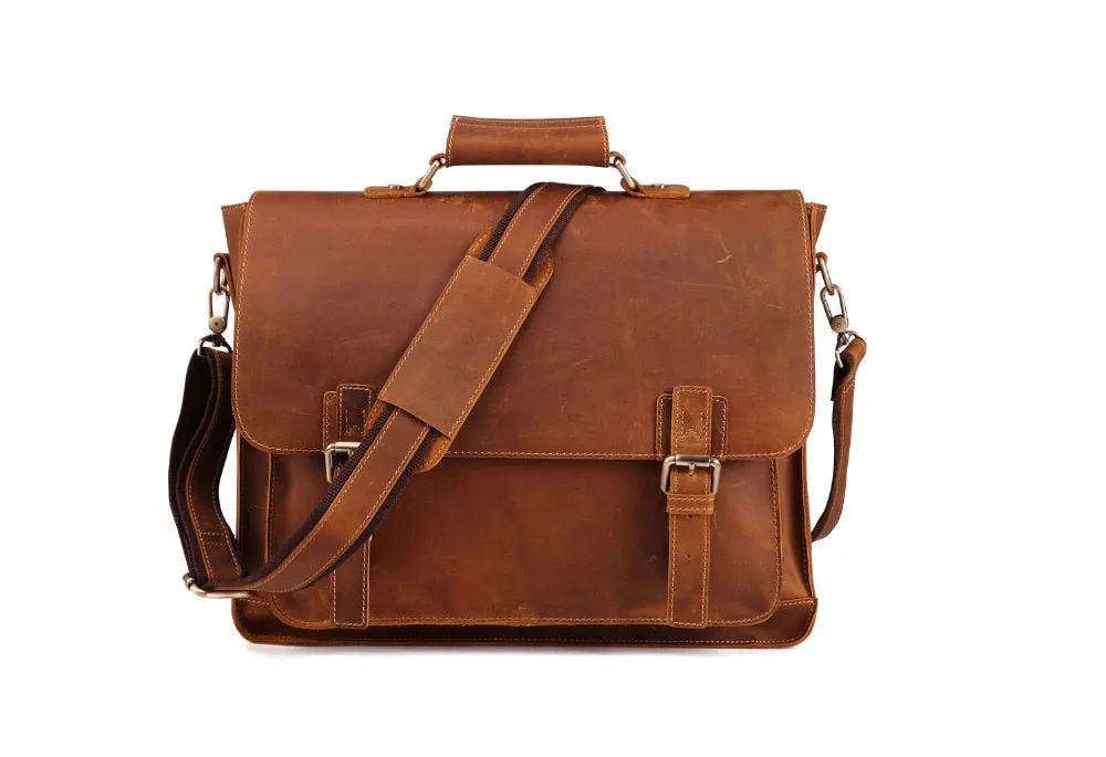 Document & Laptop Briefcase, Leather, Blue/Brown/Maroon, 15.6 inches