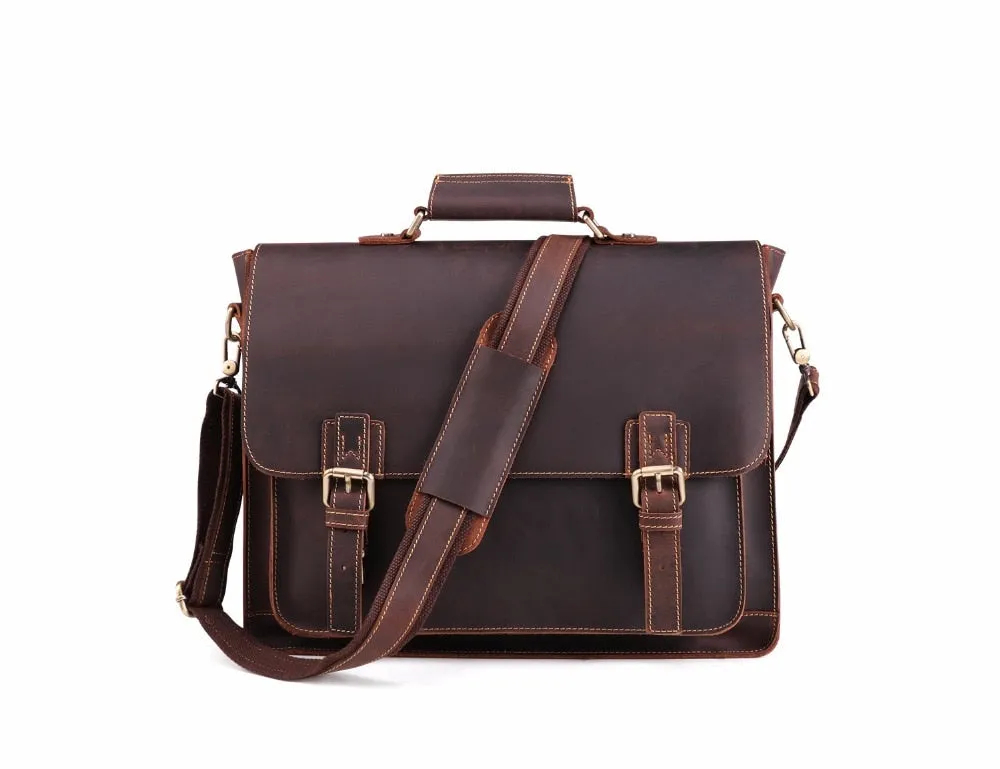 Document & Laptop Briefcase, Leather, Blue/Brown/Maroon, 15.6 inches