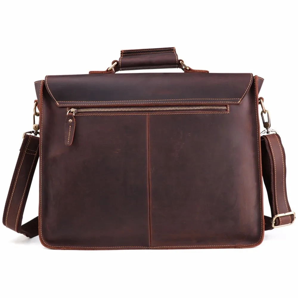 Document & Laptop Briefcase, Leather, Blue/Brown/Maroon, 15.6 inches
