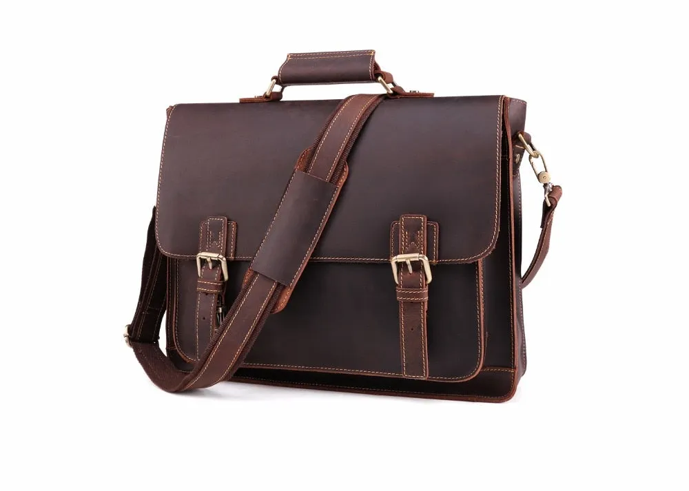 Document & Laptop Briefcase, Leather, Blue/Brown/Maroon, 15.6 inches