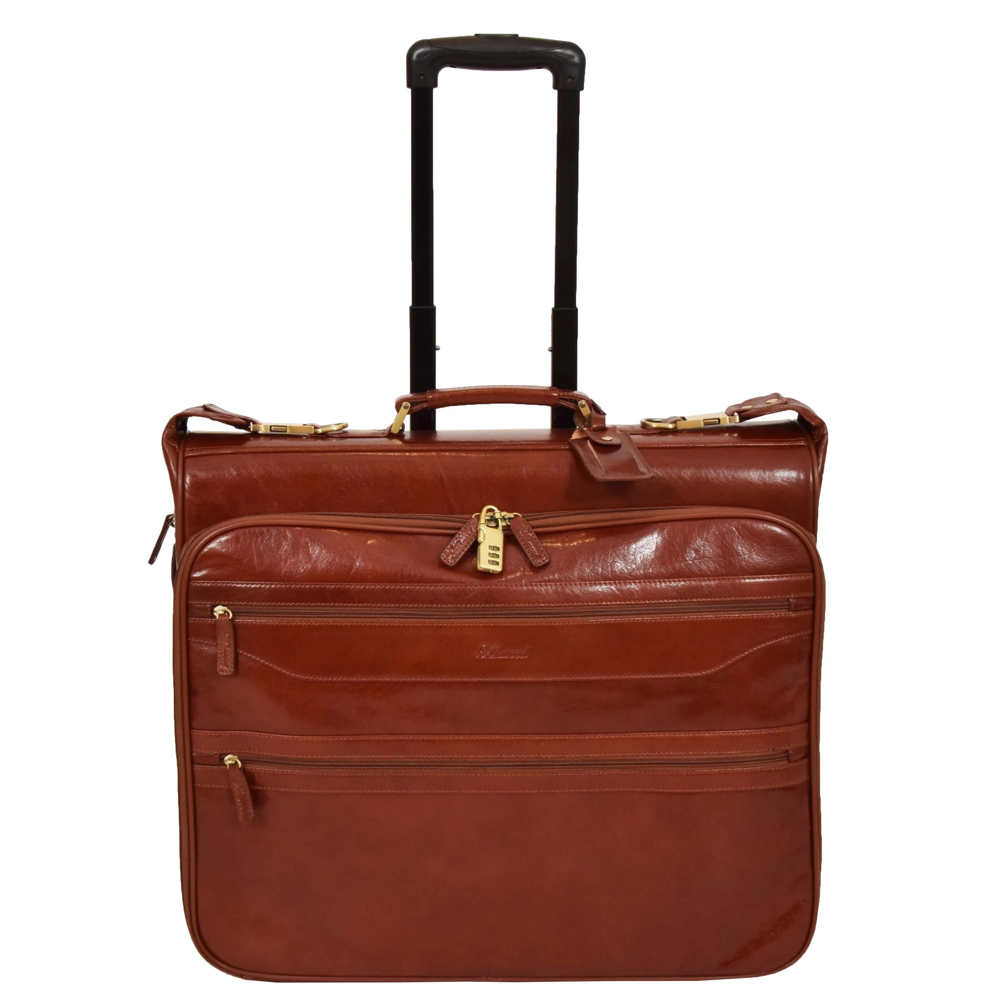DR641 Real Leather Business Suit Carrier With Wheels Cognac