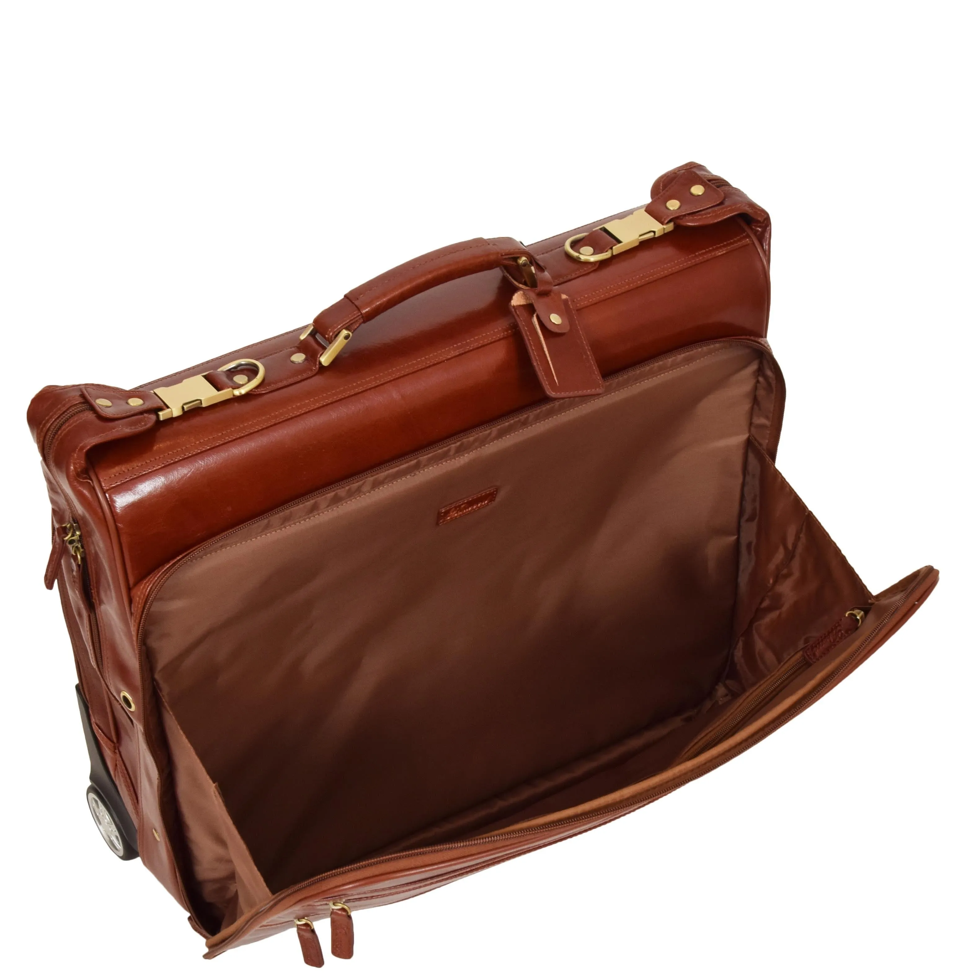 DR641 Real Leather Business Suit Carrier With Wheels Cognac