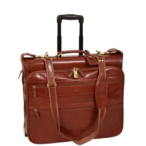 DR641 Real Leather Business Suit Carrier With Wheels Cognac