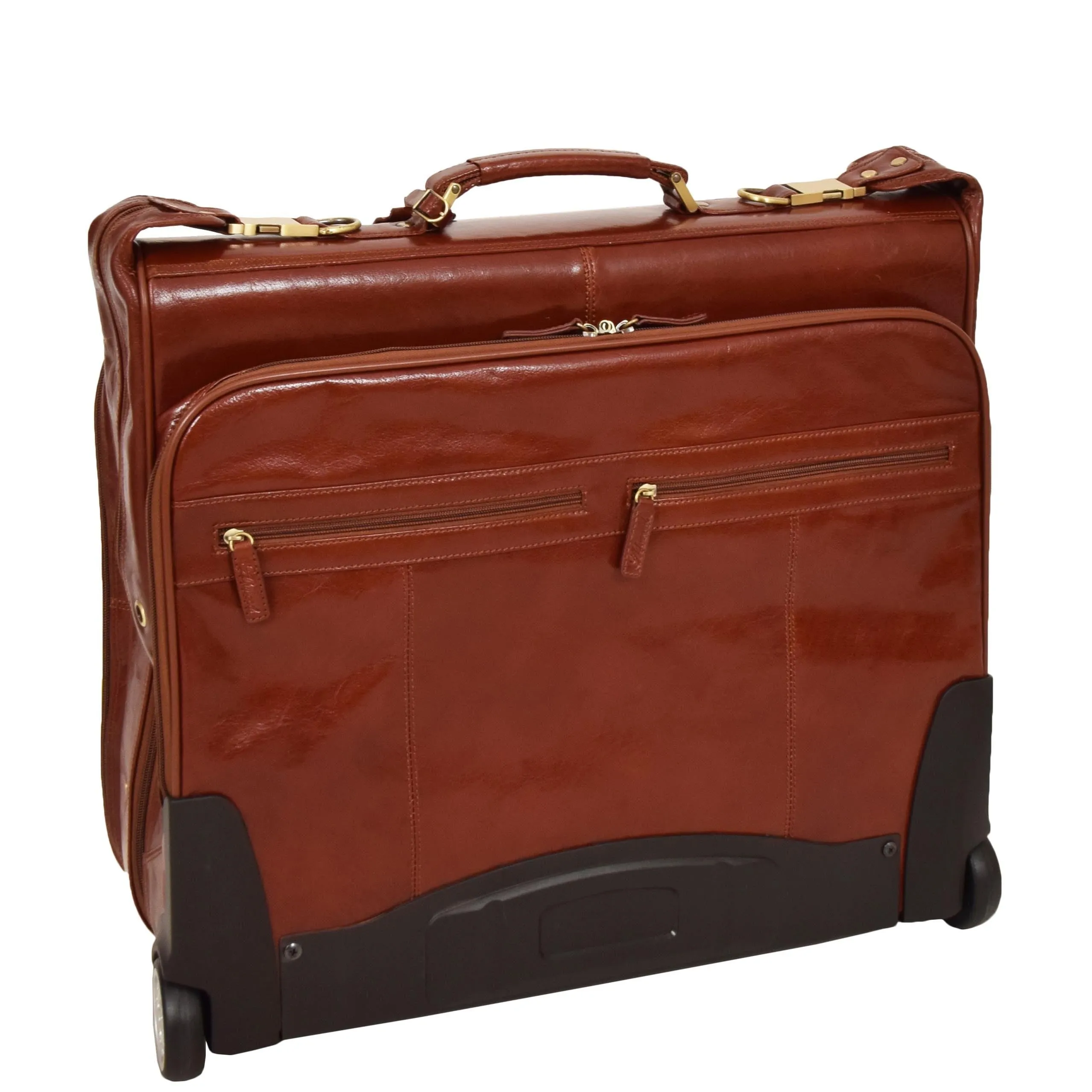 DR641 Real Leather Business Suit Carrier With Wheels Cognac