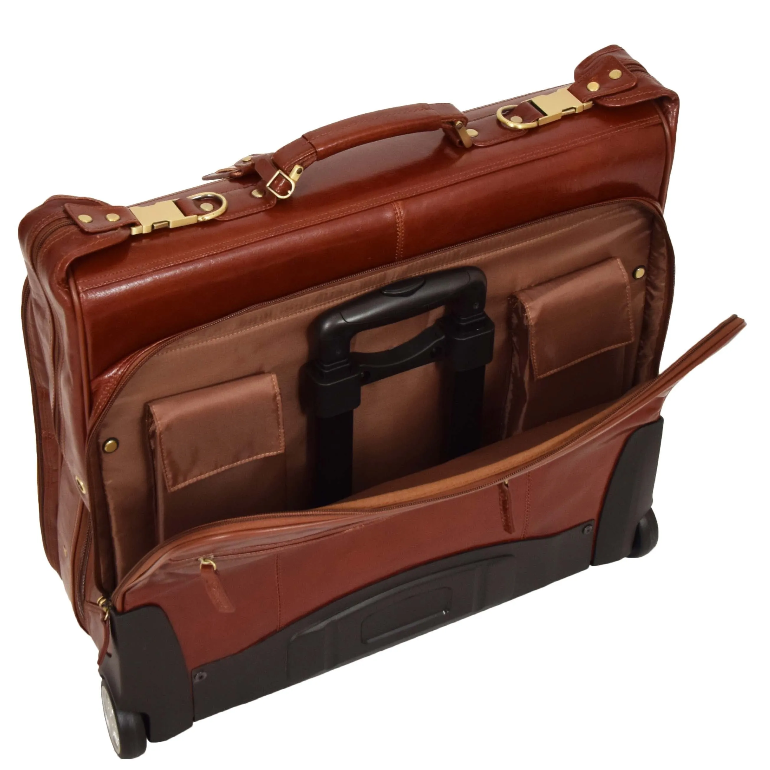 DR641 Real Leather Business Suit Carrier With Wheels Cognac
