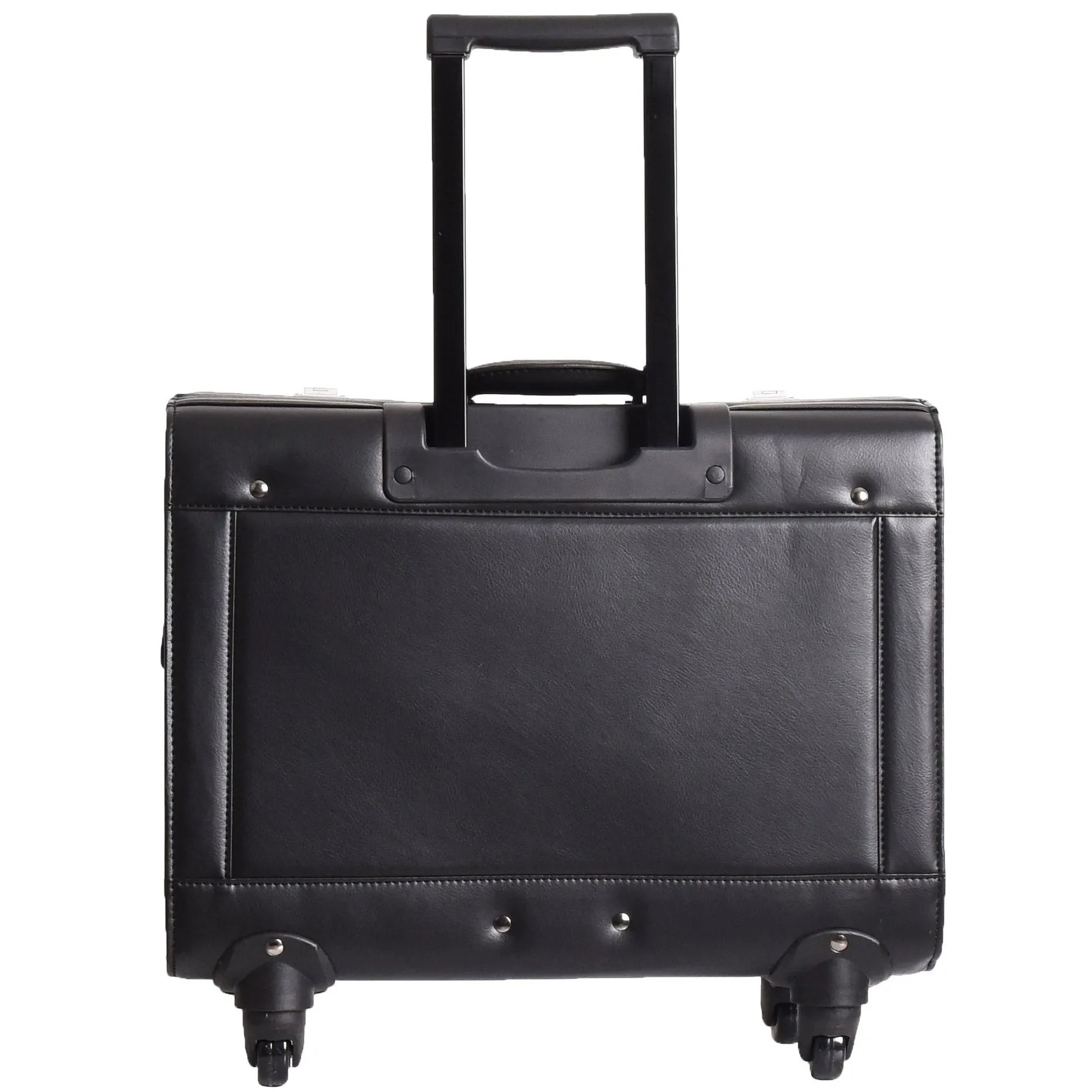 DR689 Leather Cabin Bag Four Wheel Carry on Pilot Case Black