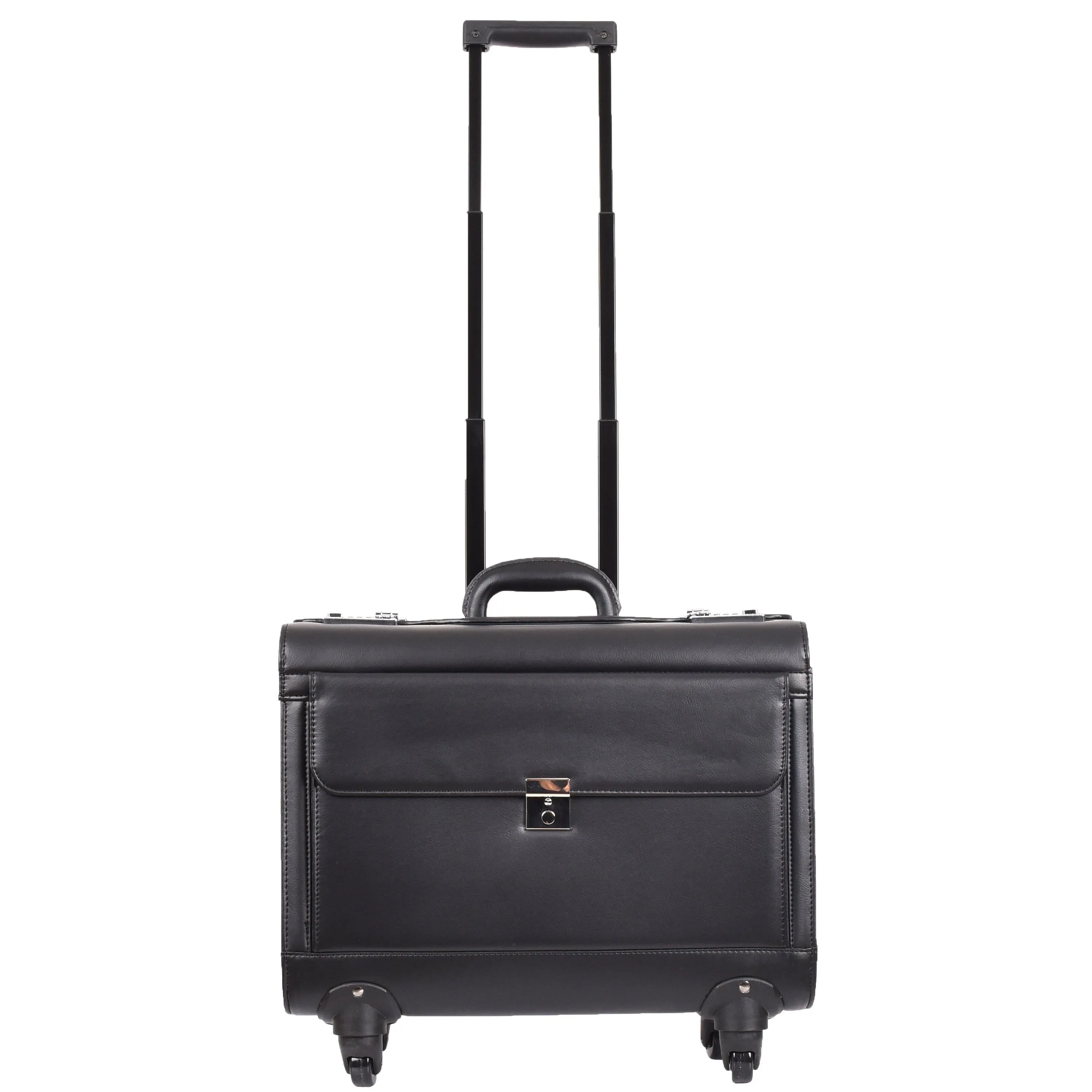 DR689 Leather Cabin Bag Four Wheel Carry on Pilot Case Black