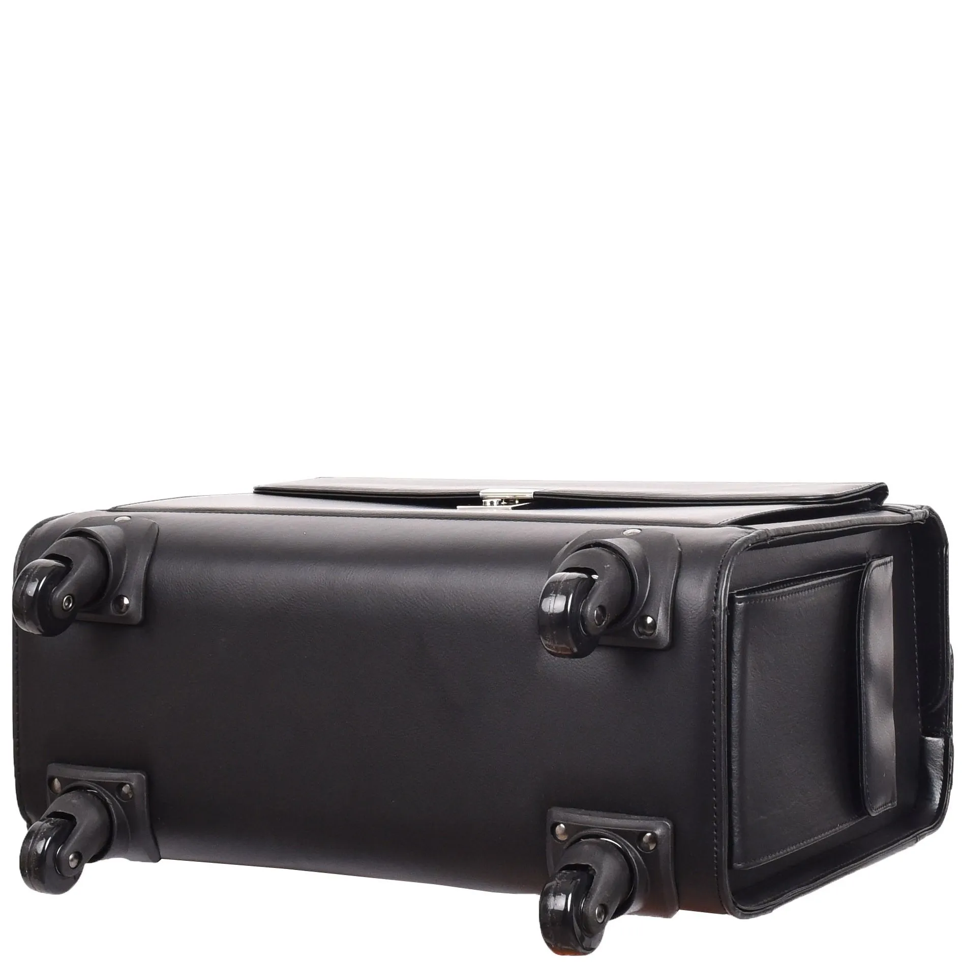 DR689 Leather Cabin Bag Four Wheel Carry on Pilot Case Black