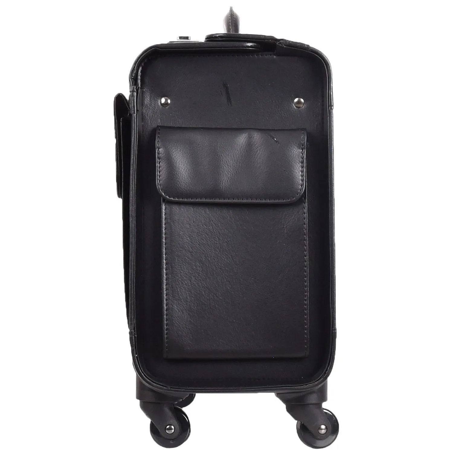DR689 Leather Cabin Bag Four Wheel Carry on Pilot Case Black