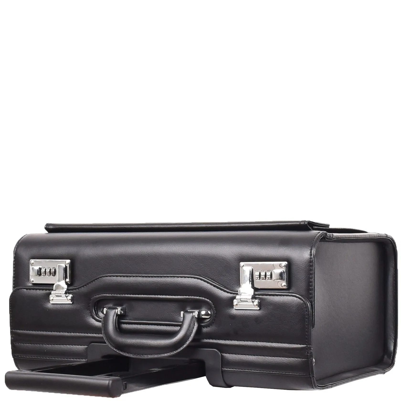 DR689 Leather Cabin Bag Four Wheel Carry on Pilot Case Black