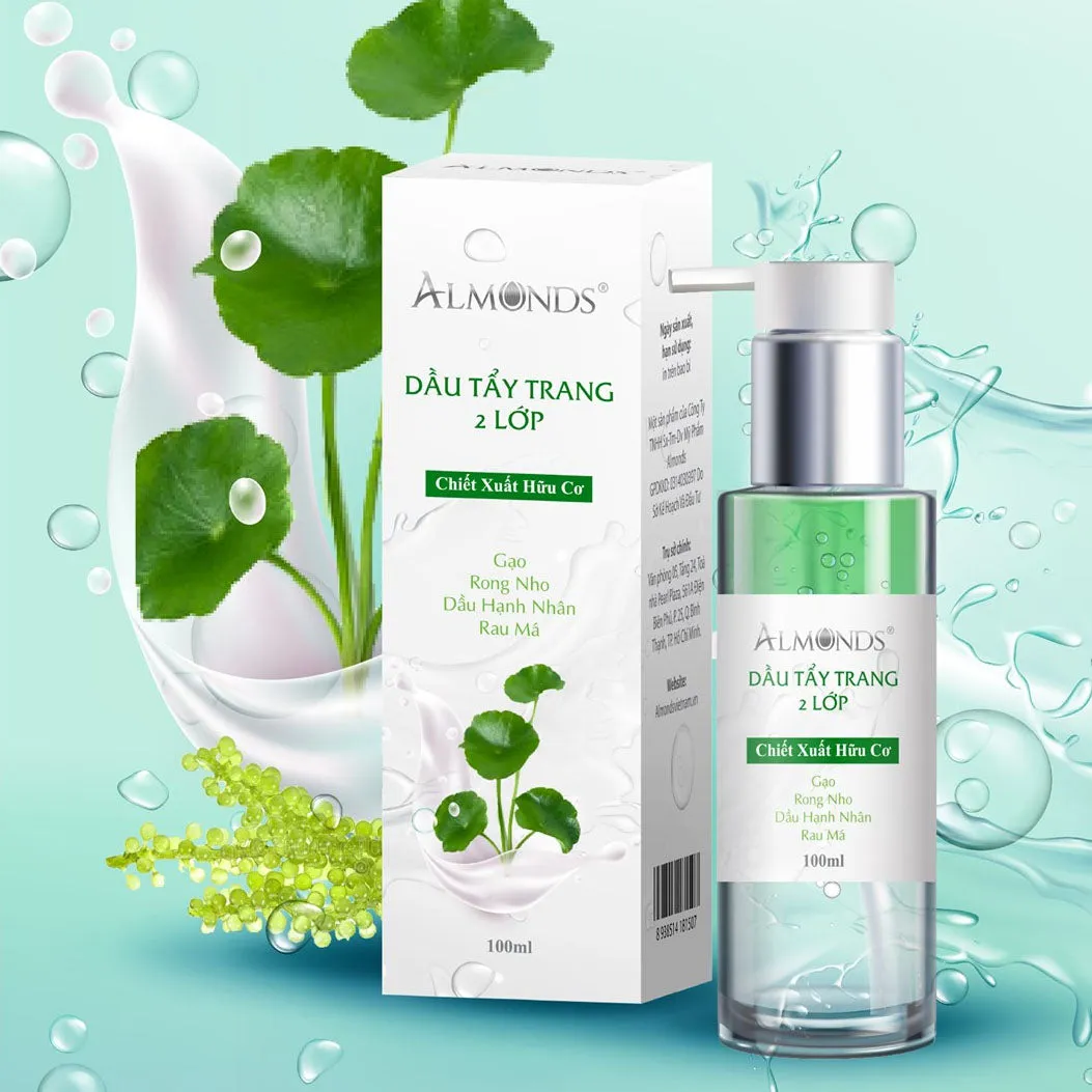 Dầu Tẩy Trang Rau Má Almonds 2 Lớp Sạch Sâu Ngừa Mụn 100ml