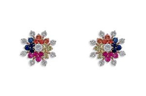 Earrings 18kt Gold Mandala Multicolor Sapphires & Diamonds