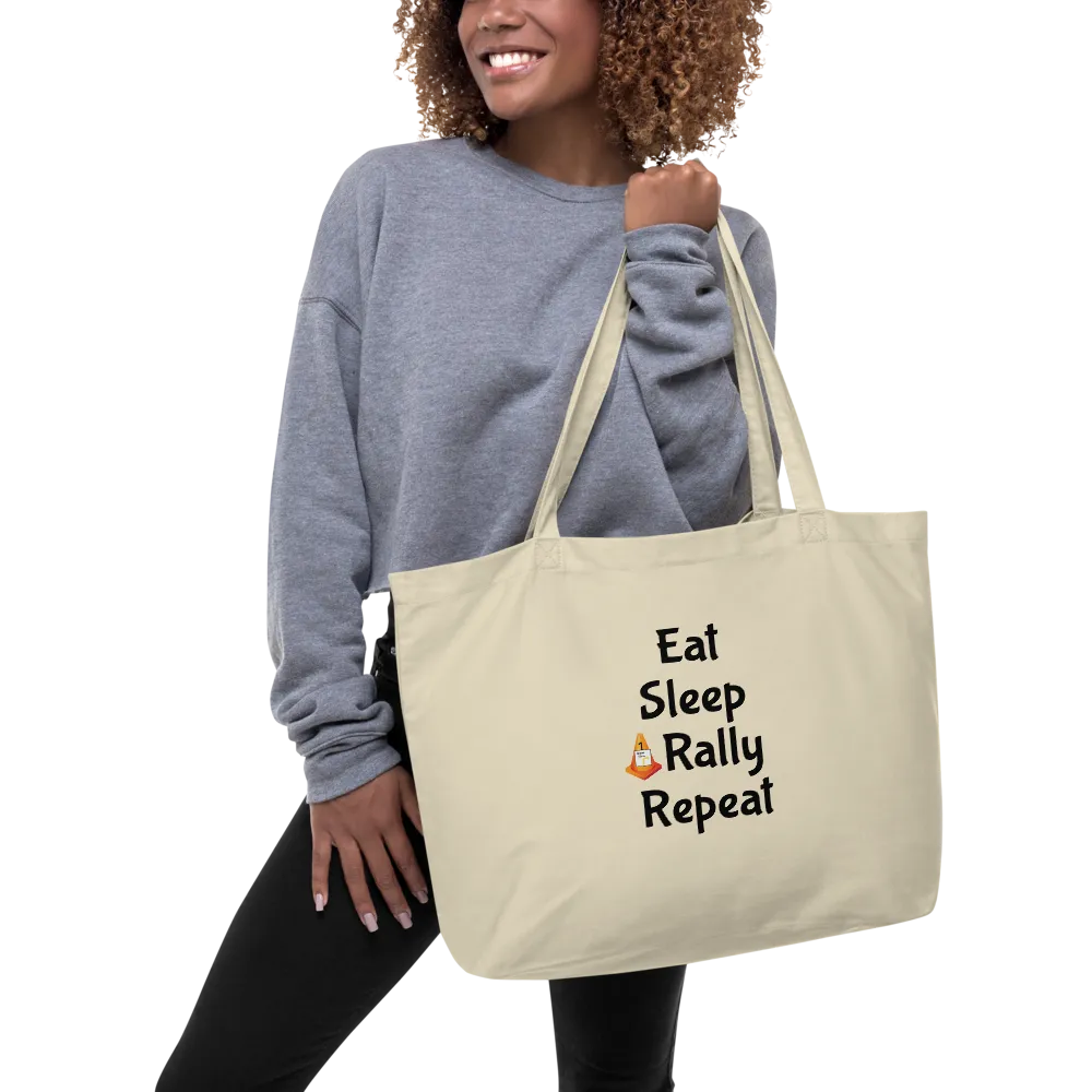 Eat Sleep Rally Repeat X-Large Tote/Shopping Bag - Oyster
