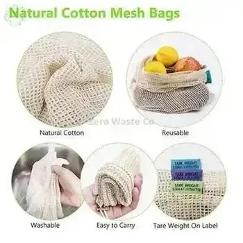 Eco-Friendly Reusable Cotton Produce Bags – Washable and Durable for Grocery Shopping