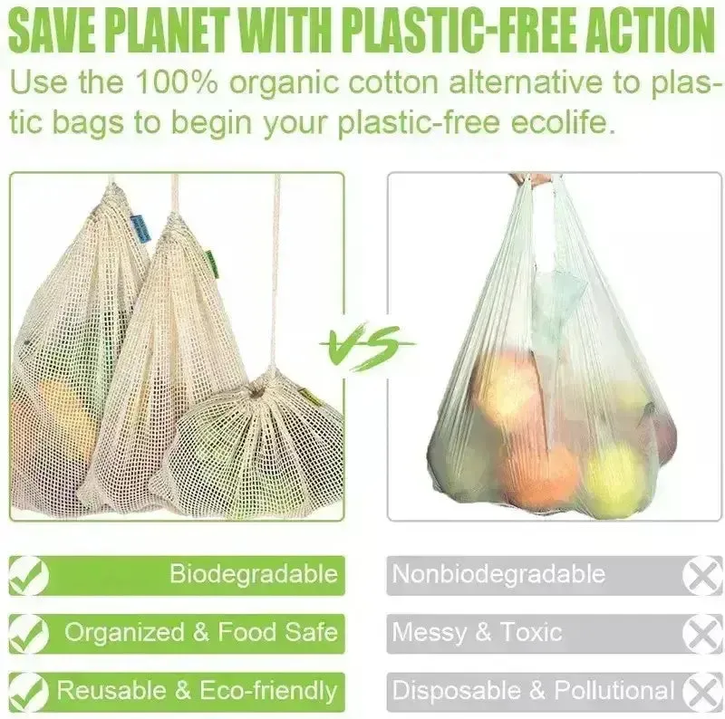 Eco-Friendly Reusable Cotton Produce Bags – Washable and Durable for Grocery Shopping